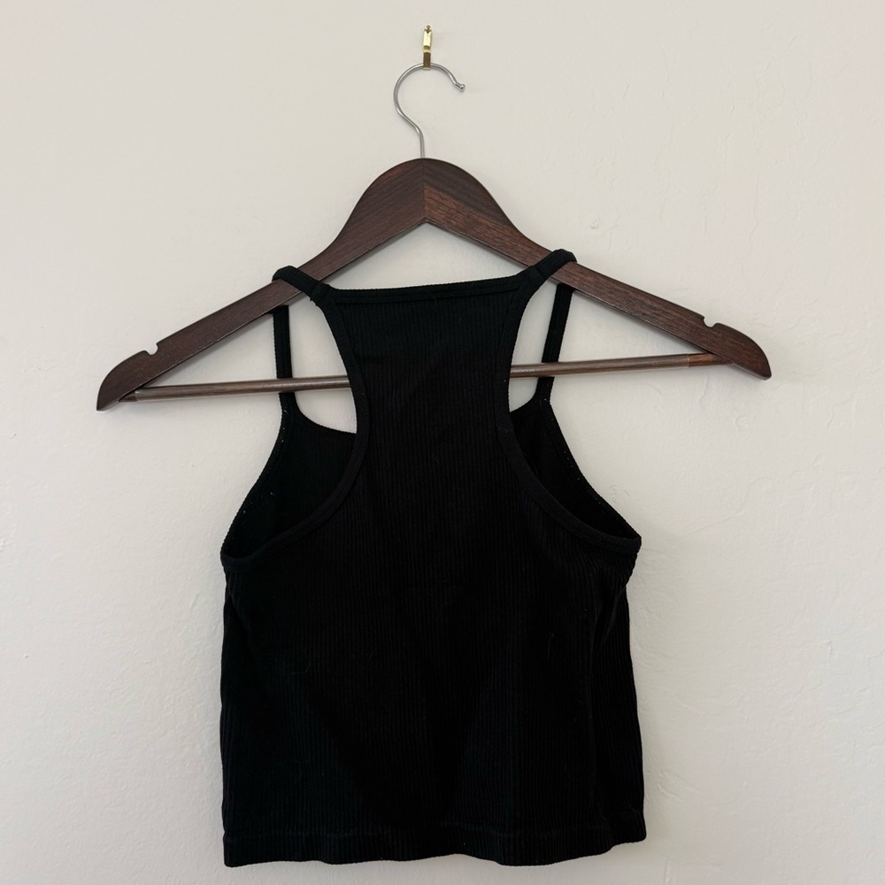 Black Ribbed Racerback Cropped Tank Top - Small - Picture 2 of 2